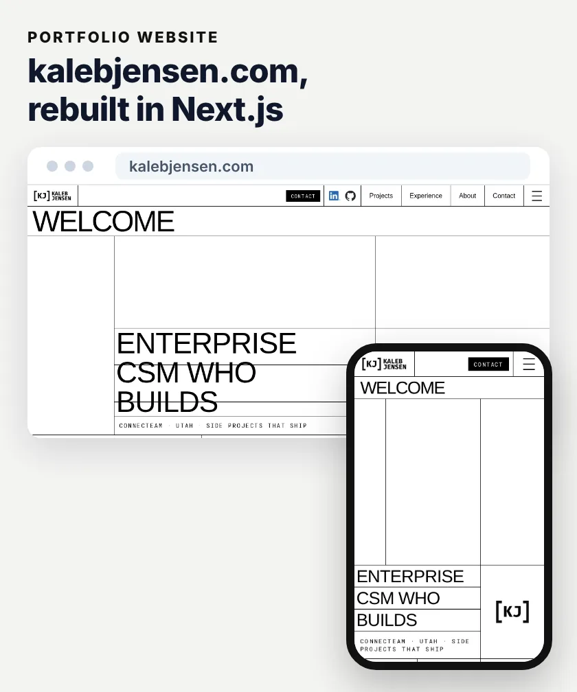 Screenshots of kalebjensen.com on desktop and mobile